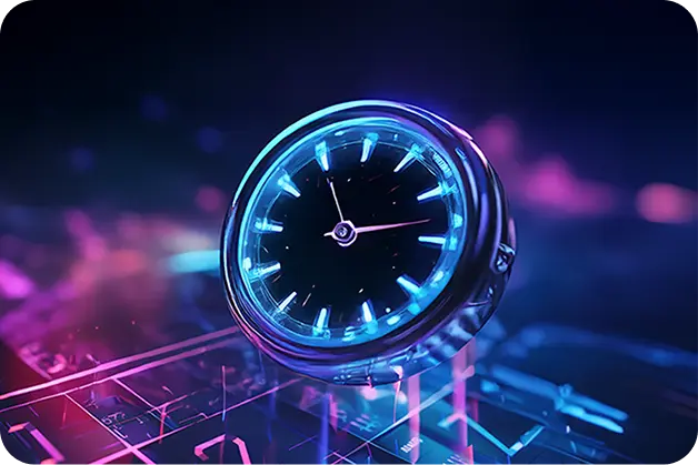 "Bilgisayar başında zaman takibini gösteren retro tarzda kol saati görseli.