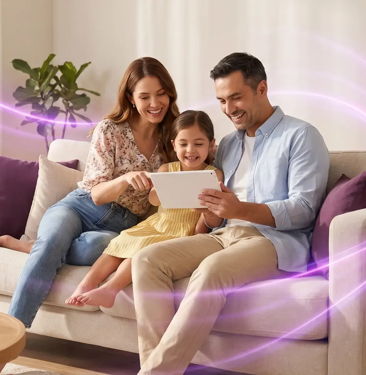 Aile tablet ile birlikte keyifle vakit geçiriyor